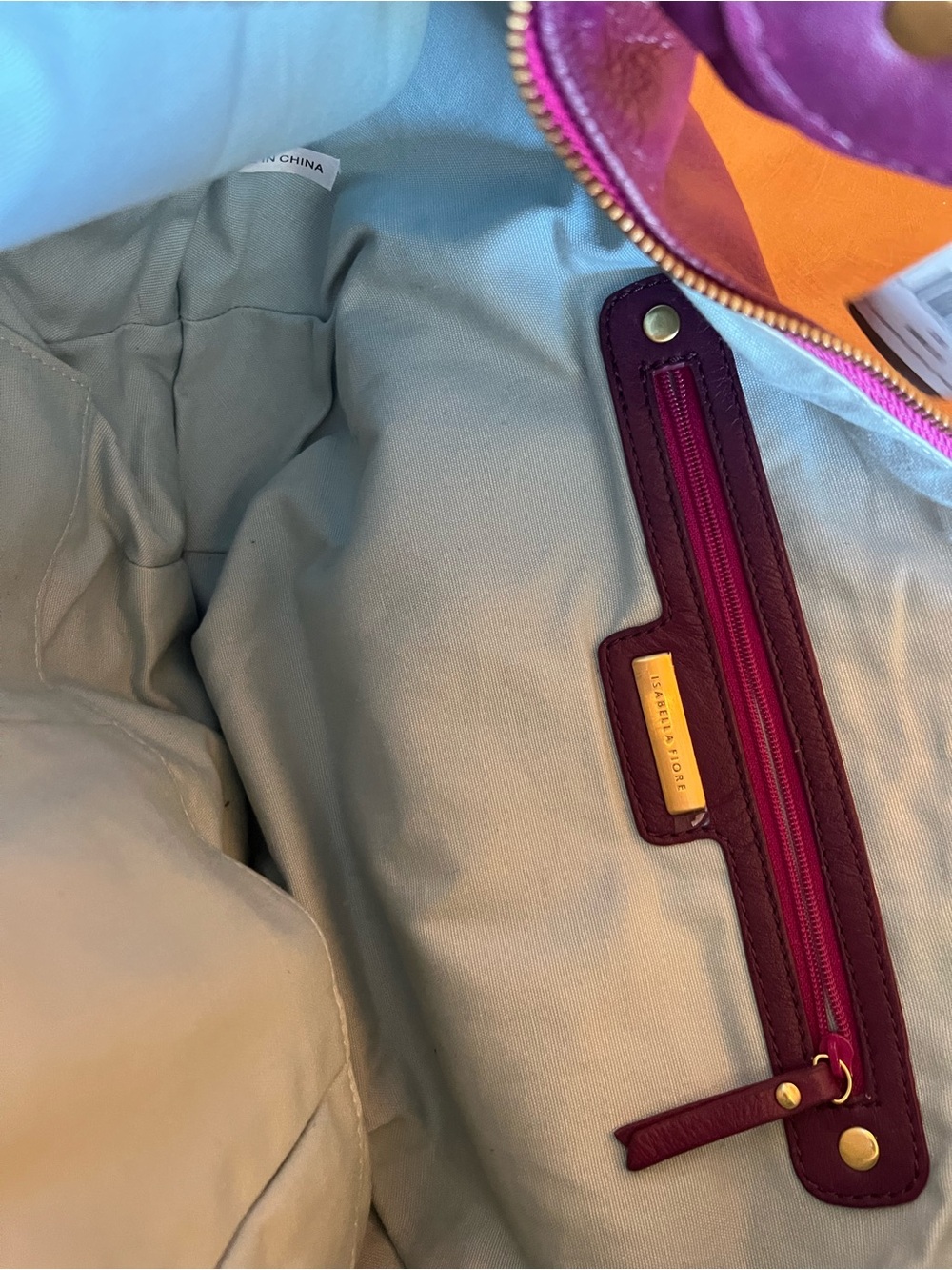 ISABELLA FIORI, purple all clean , cinched shoulder bag, NWT - Picture 7 of 10